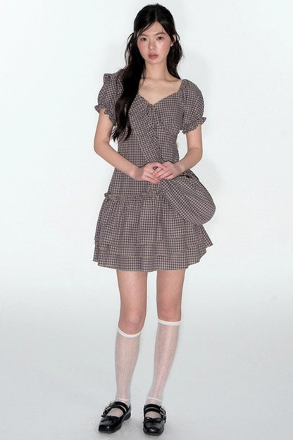 Nap Check Beveled V-Neck Cinched Waist Dress