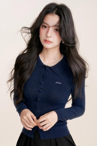 Contrast Embroidery Knit Cardigan