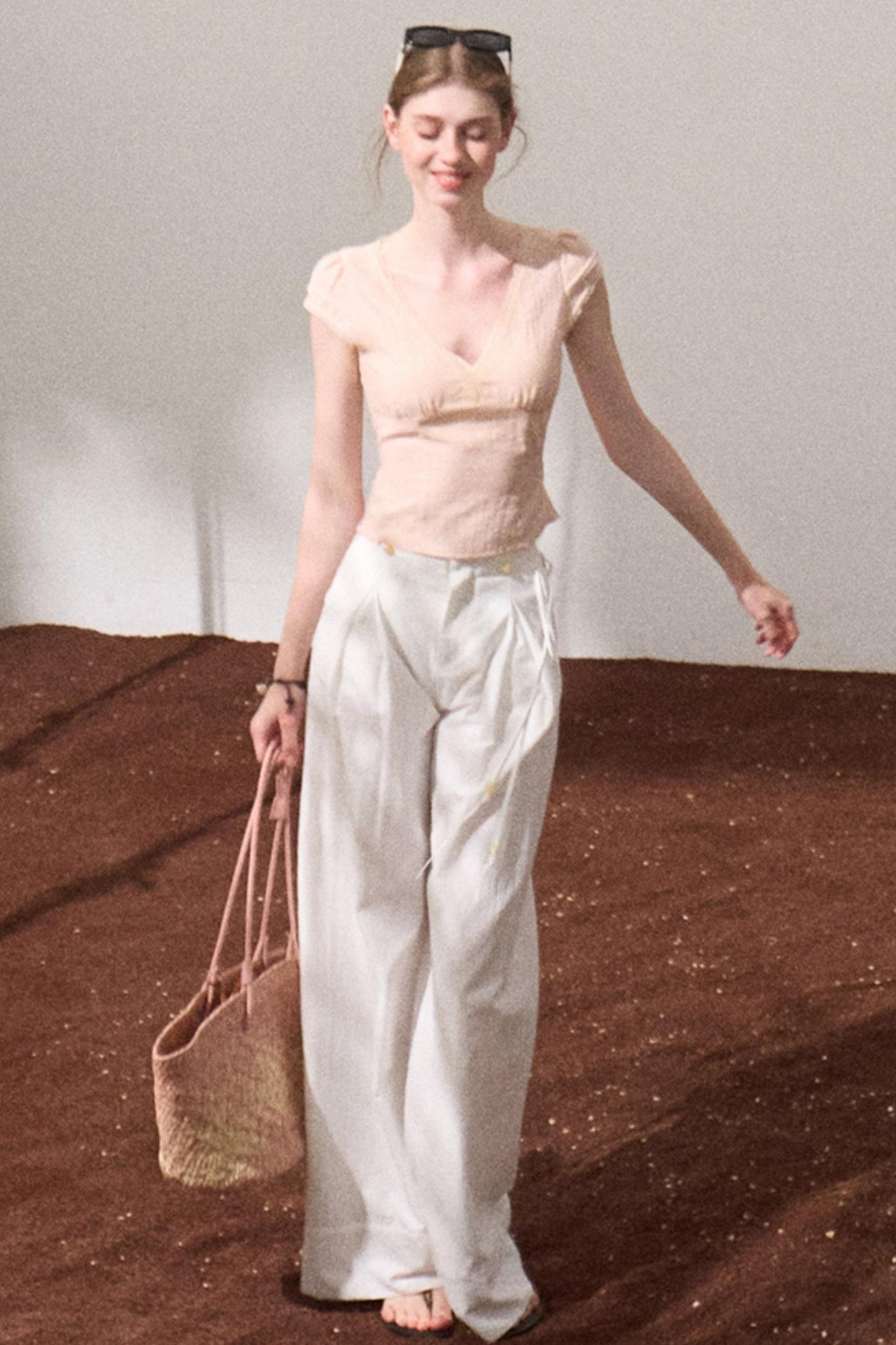 Fuzzy Lace V-Neck Tie Top