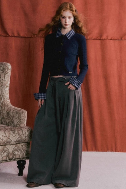 Pleated Retro Wide-Leg Pants
