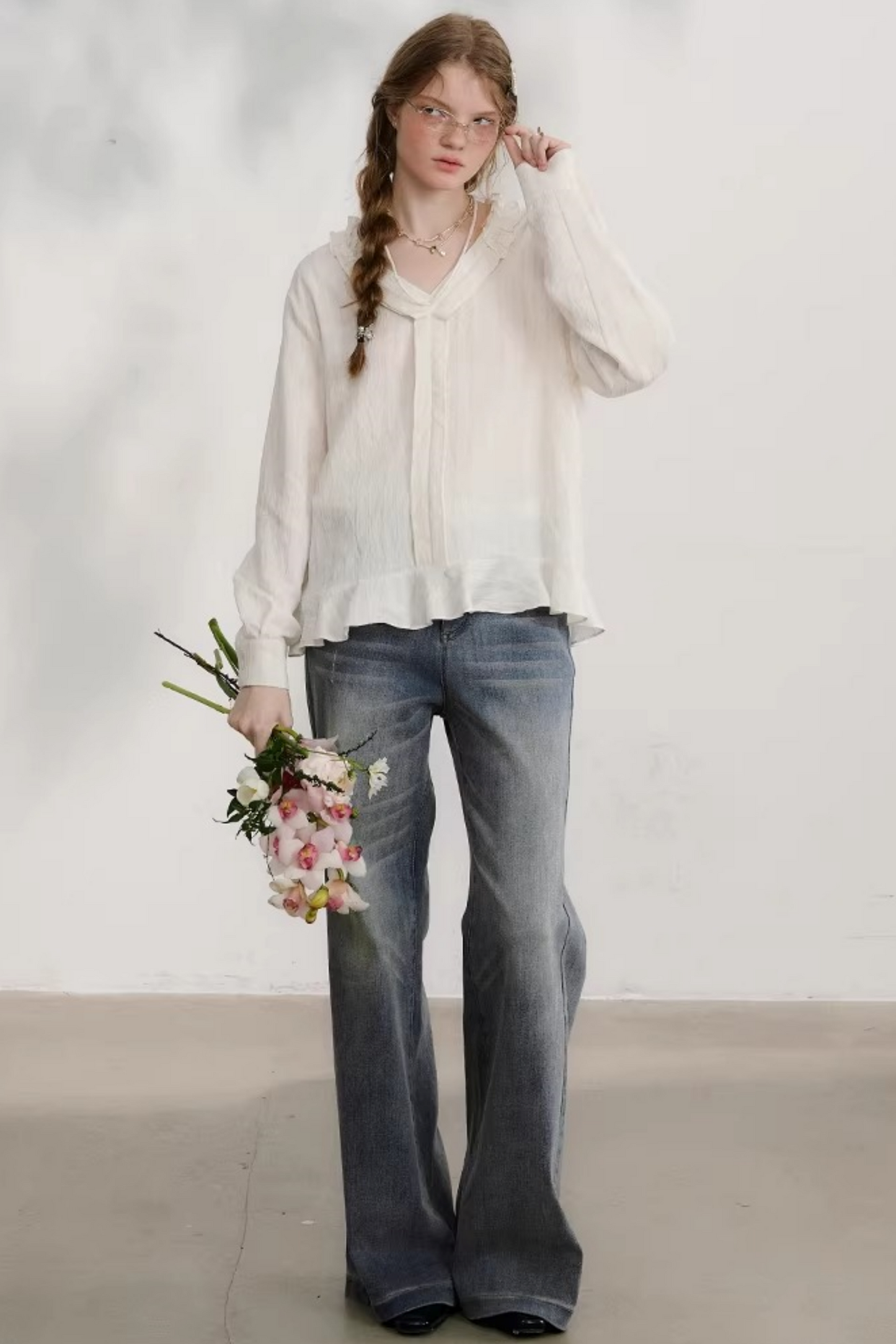 Striped Lace Sleeve Blouse