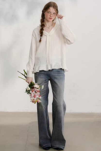 Striped Lace Sleeve Blouse