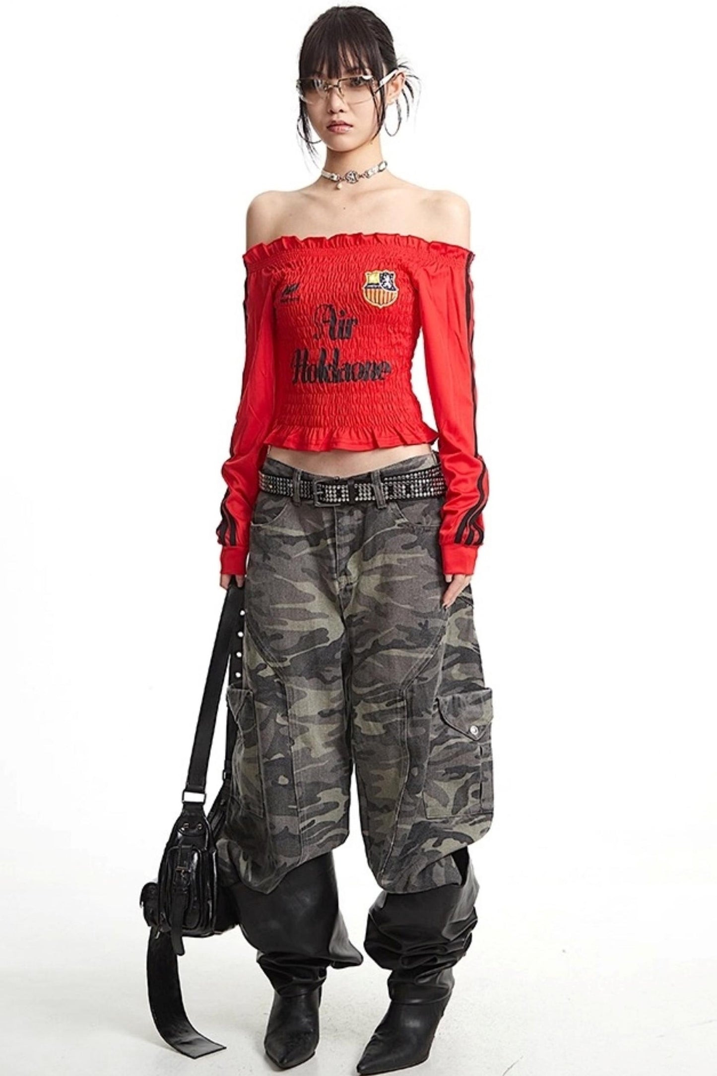 Pleats Elastic Sleeve T-Shirt