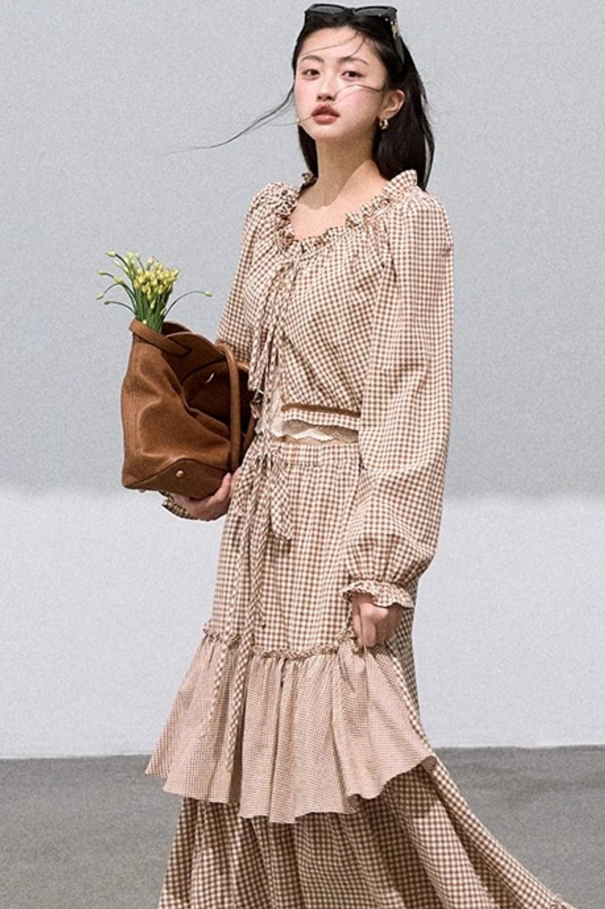 Preppy Cotton Strappy Cake Skirt Set-Up