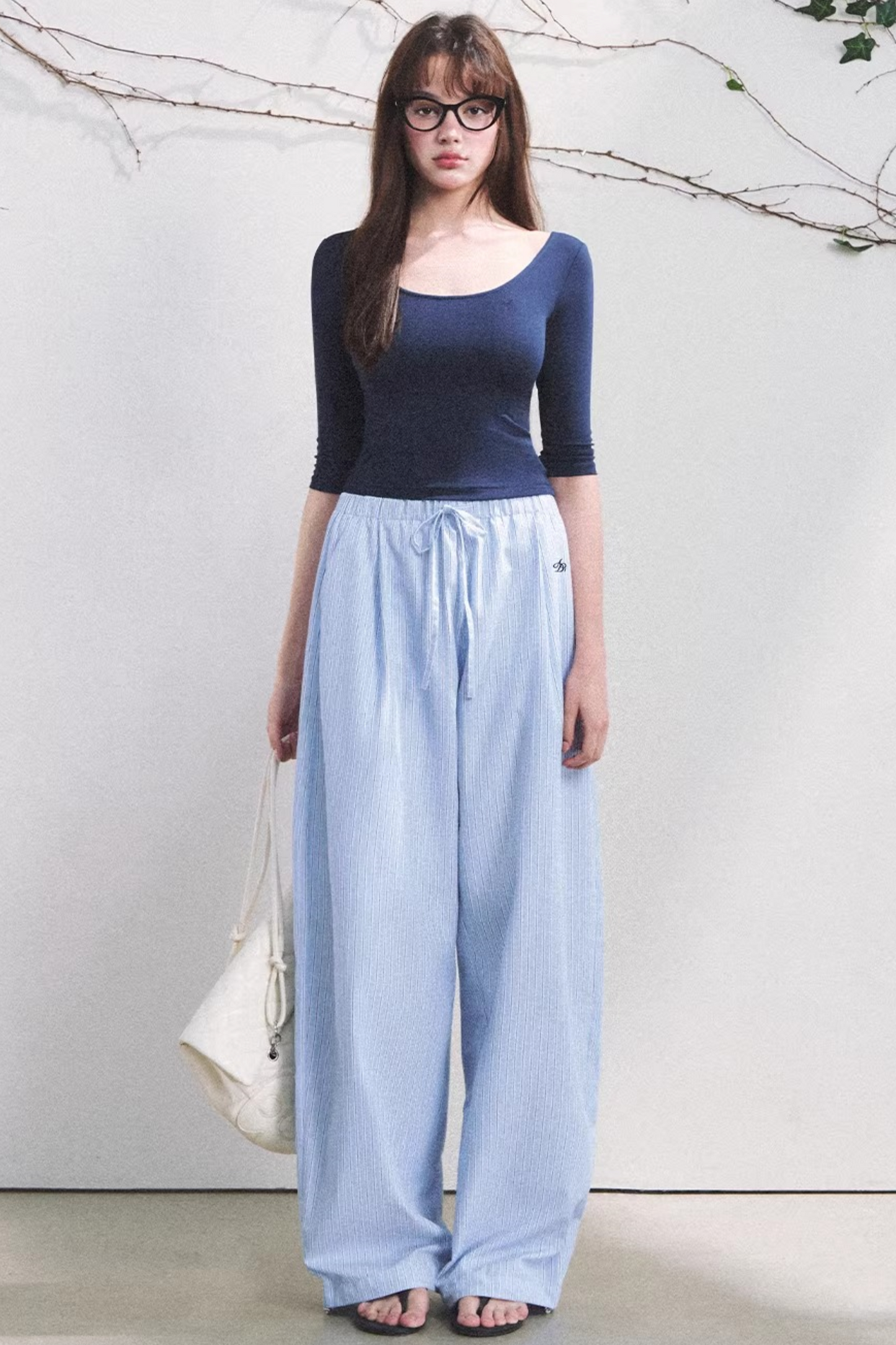 Pantaloni a Righe Color Bacca Chiaro