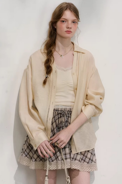 Plaid Lace Pleated Skirt