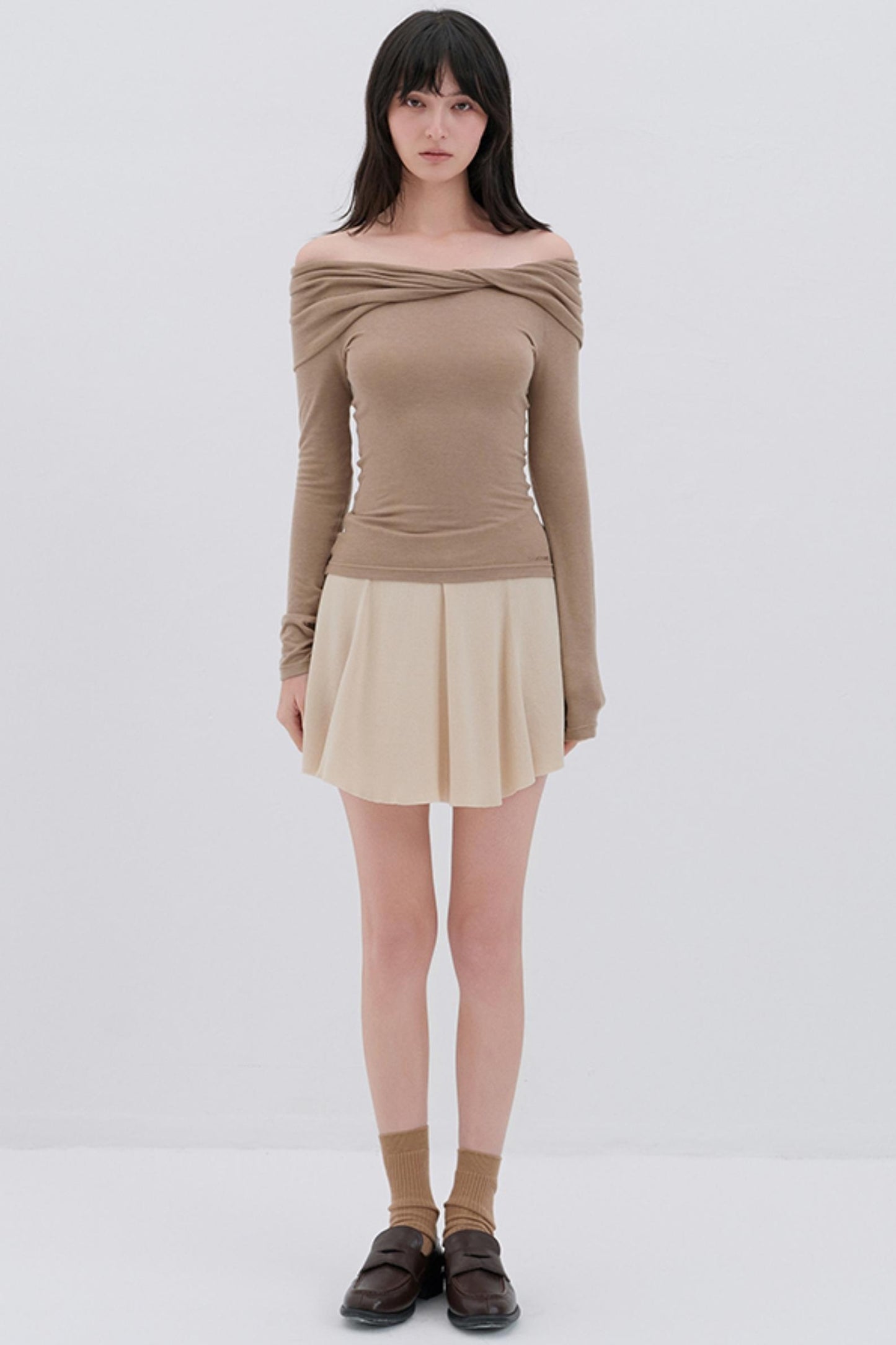 Glutinous Wool Blend One-Shoulder Top