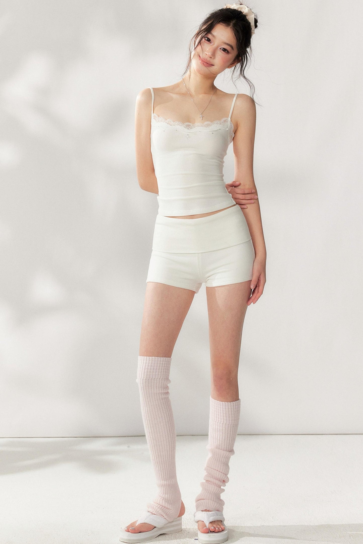 Creme Spitzen-Loungewear-Set