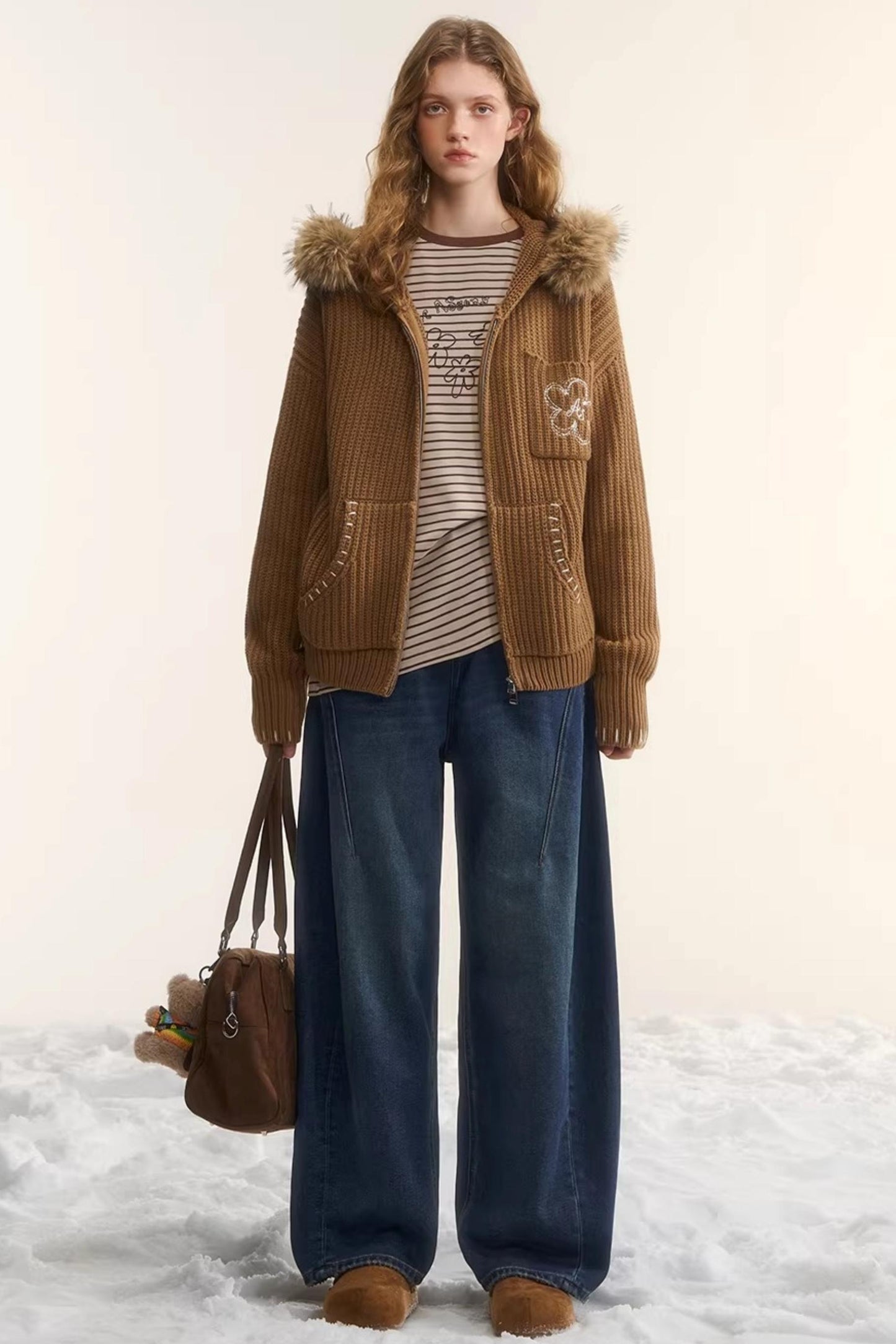 Detachable Fur Hooded Cardigan