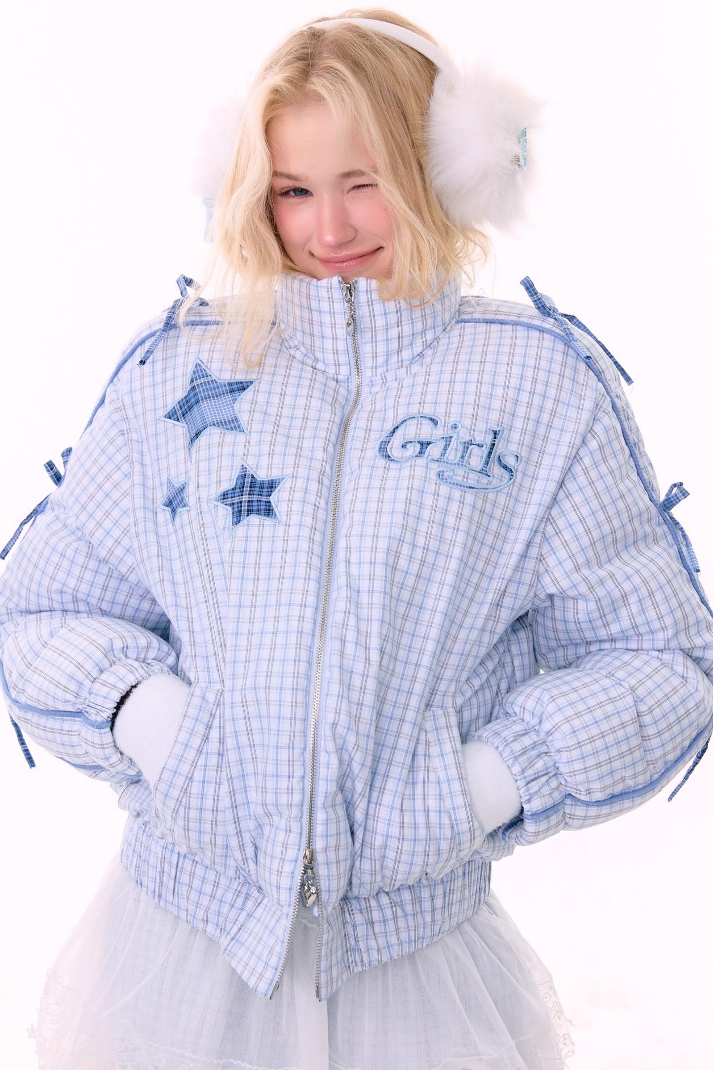 Blue Plaid Padded Jacket