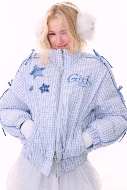 Blue Plaid Padded Jacket