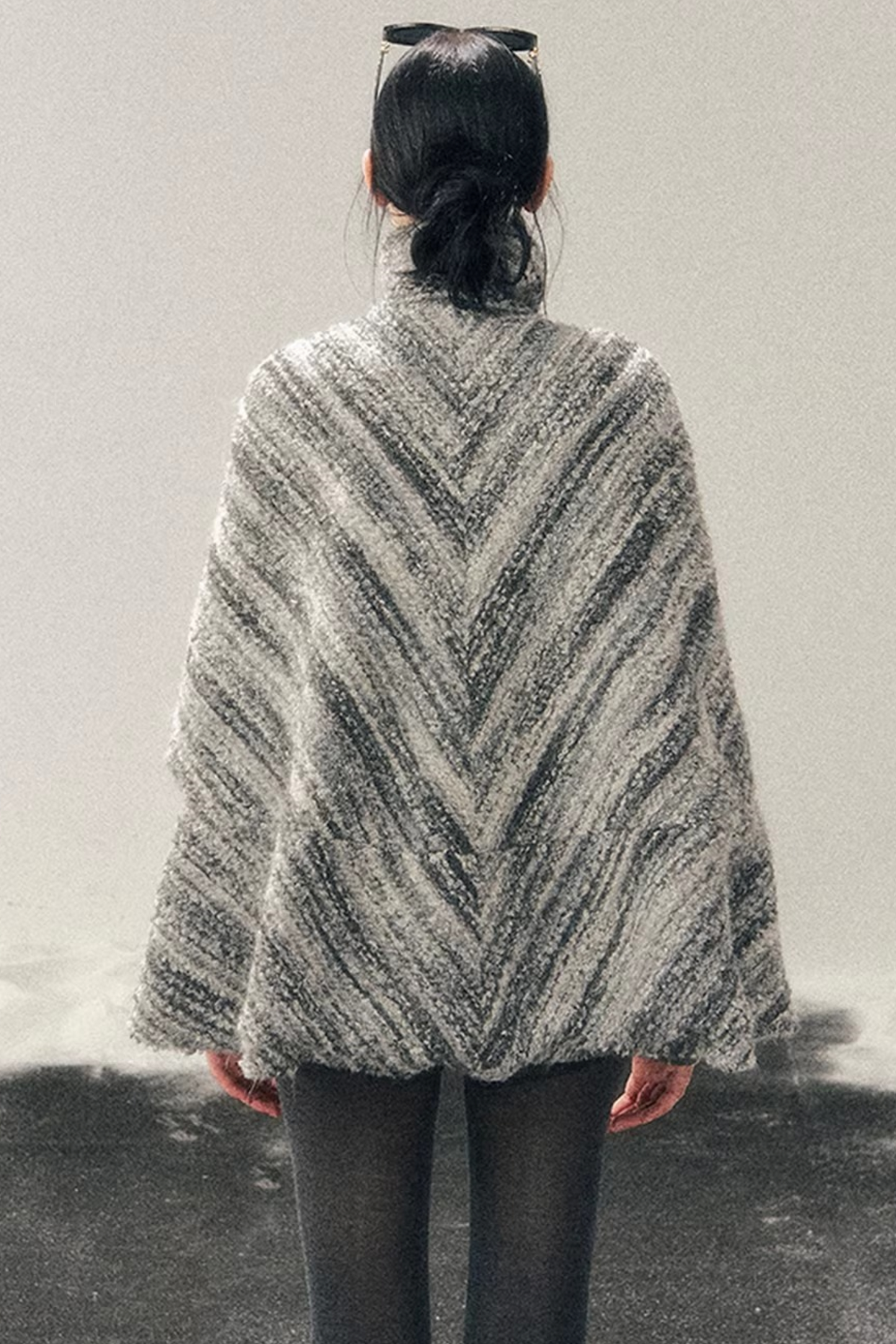 French Striped Wool Cape Coat