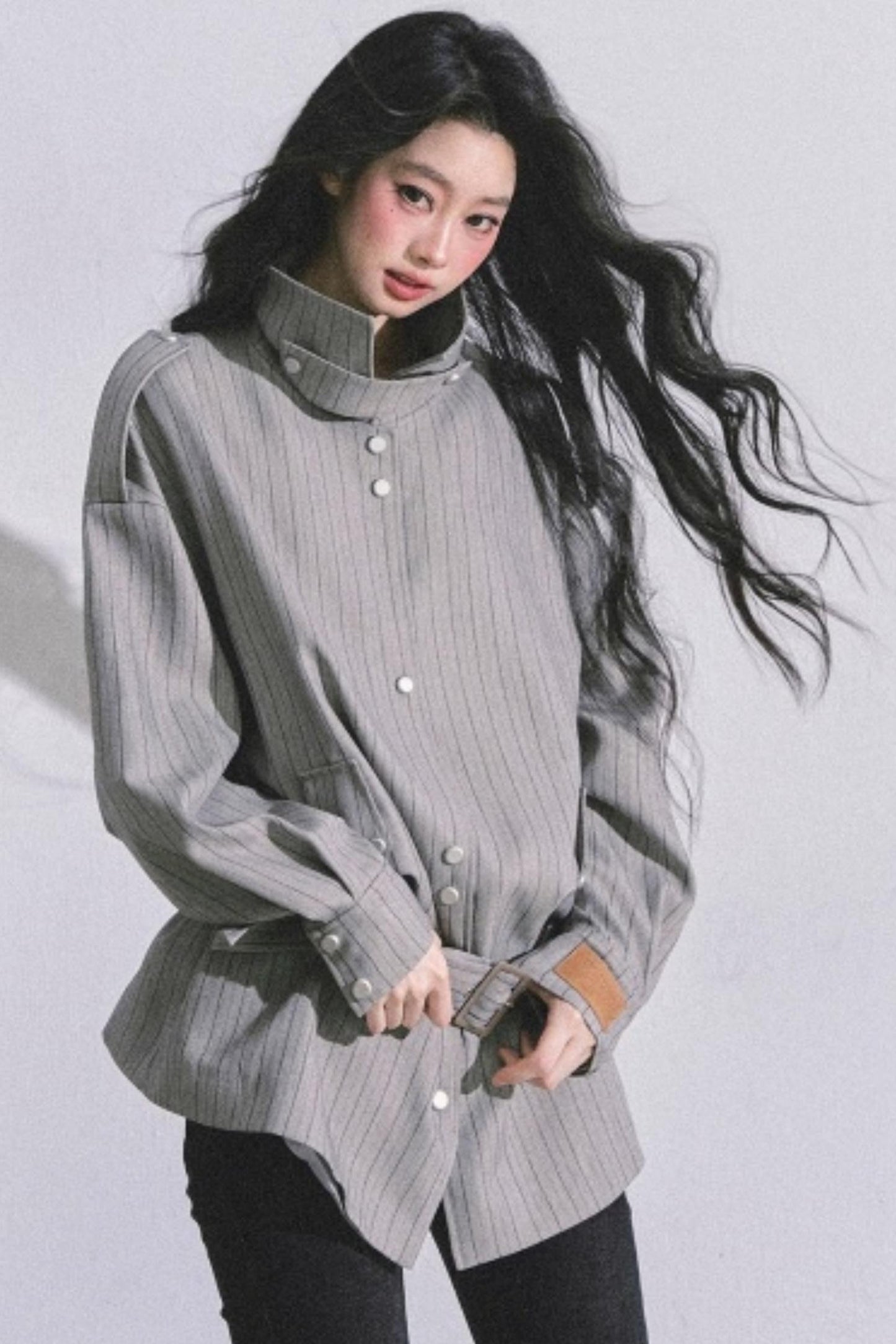 High-Neck Striped Jacket