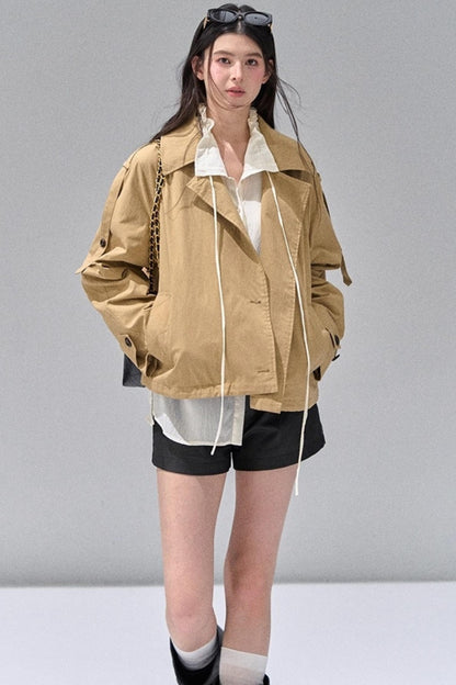 Fungus Edge Collar Drawstring Lace-up Shirt