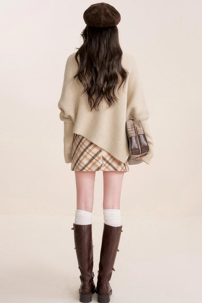 Oatmeal Asymmetrical Cape Sweater