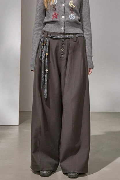 Button Pleated Winter Pants