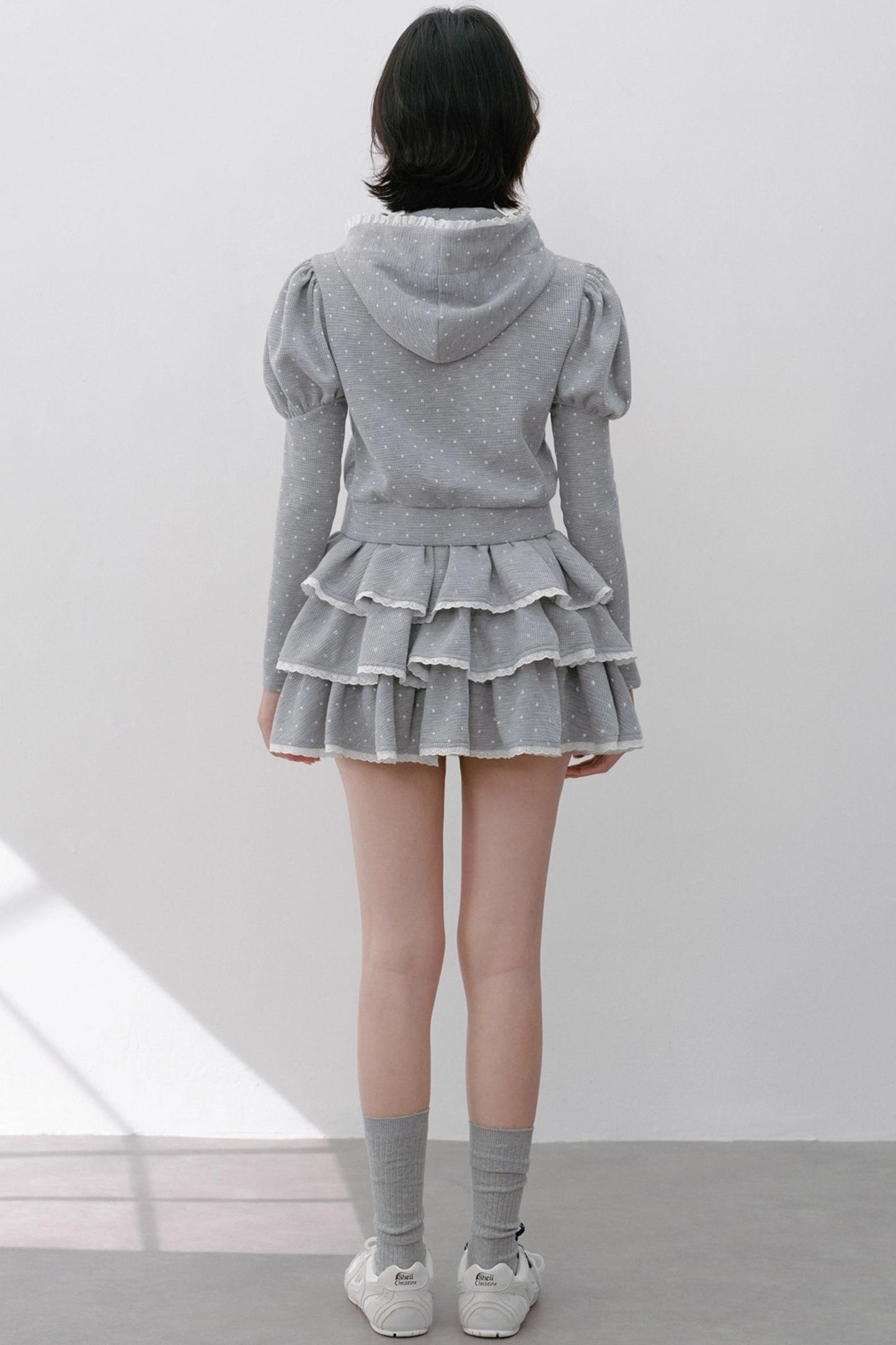 Hooded Polka Dot Tracksuit Skirt Set-Up