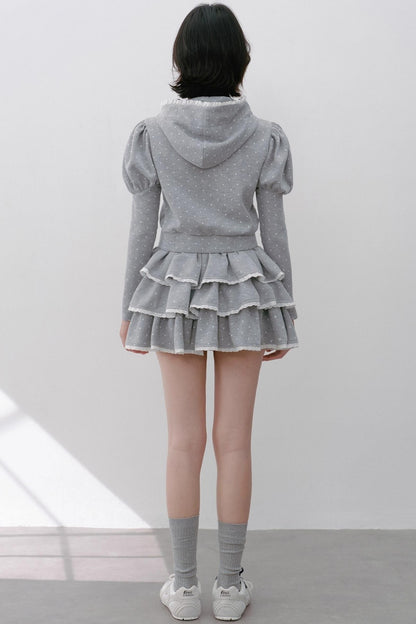 Hooded Polka Dot Tracksuit Skirt Set-Up