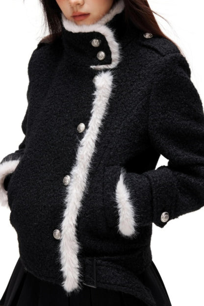 Retro Plush Patchwork Woolen Coat