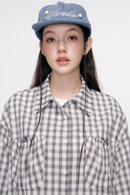 Vintage Bow Pocket Long-sleeved Shirt