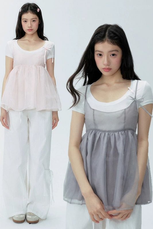 오간자 레이어드 오버레이 원피스 셋업