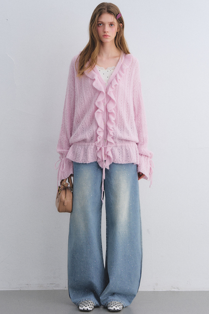 Wool Mohair Ruffled Cardigan