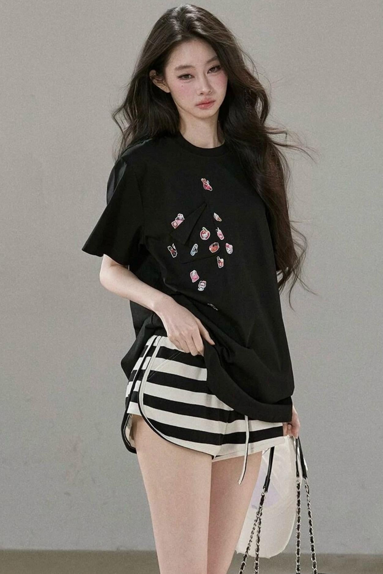 Pleated Floral Wide-Leg Shorts