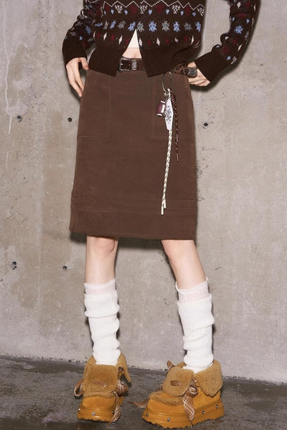 Layering Wave Lace Leather Skirt