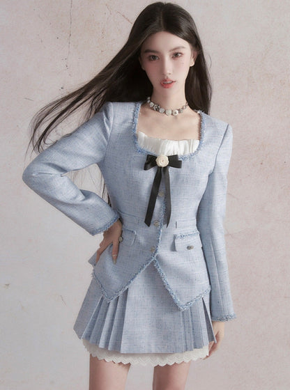 Blue Little Suit Skirt with Short Jacket