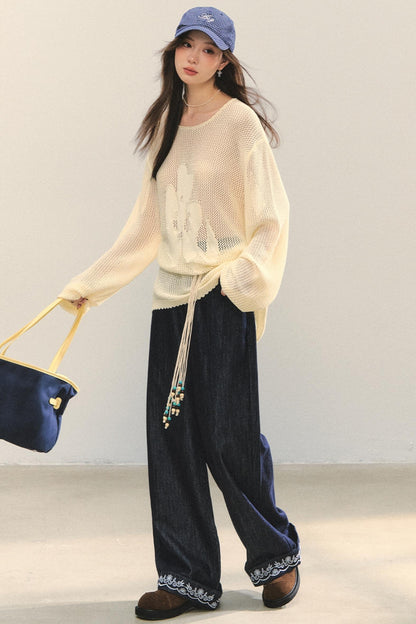 Embroidered Straight-Leg Pants