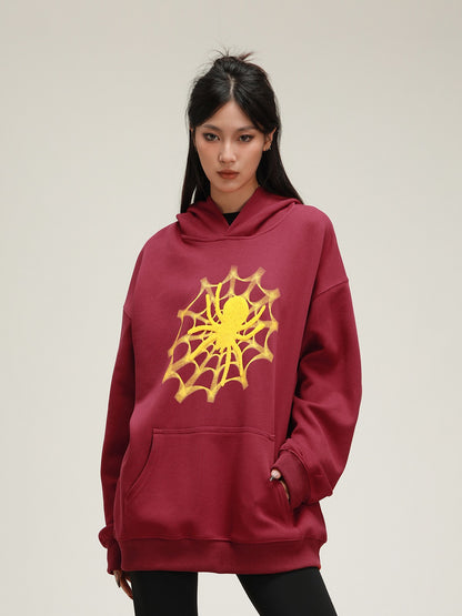 American Spider Print Hooded Sweatshirt Coat