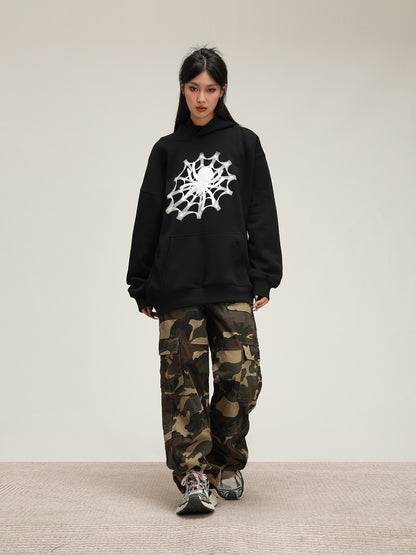 American Spider Print Hooded Sweatshirt Coat