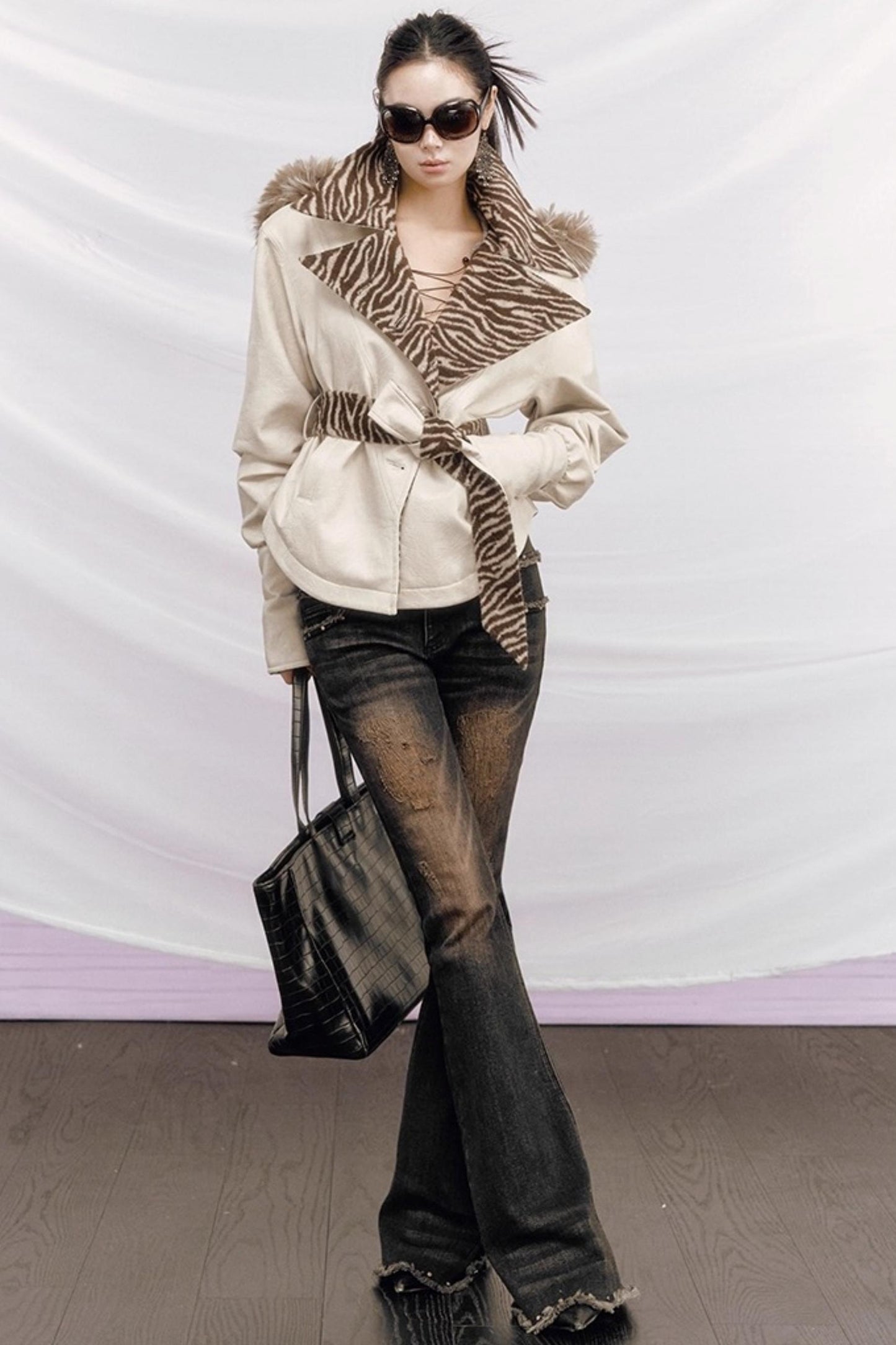 Vintage Distressed Denim Flared Pants