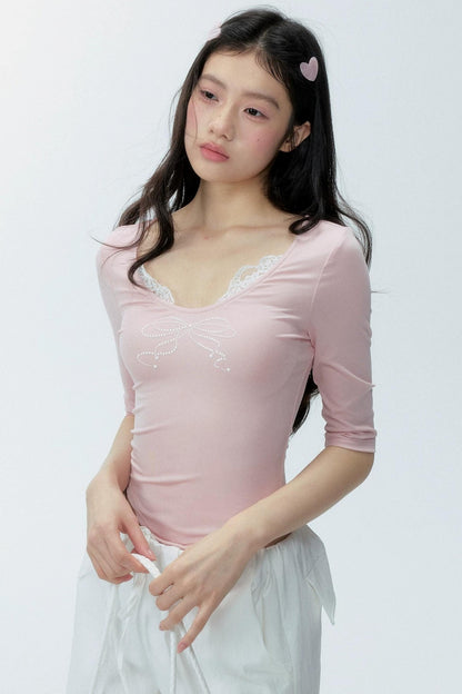 Lace Patchwork Knit Top