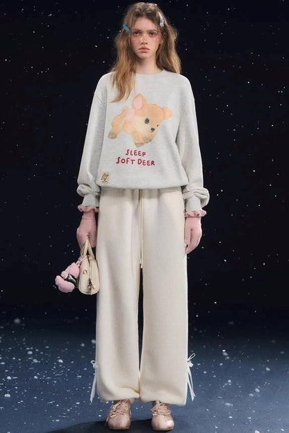 Velvet-Feel Cuffed Lantern Casual Pants