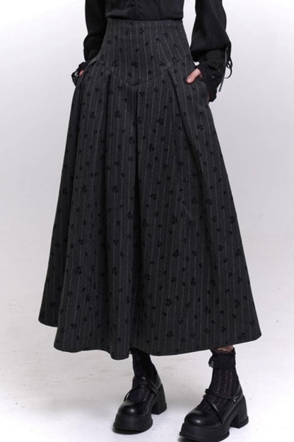 Gray Striped A-Line Skirt