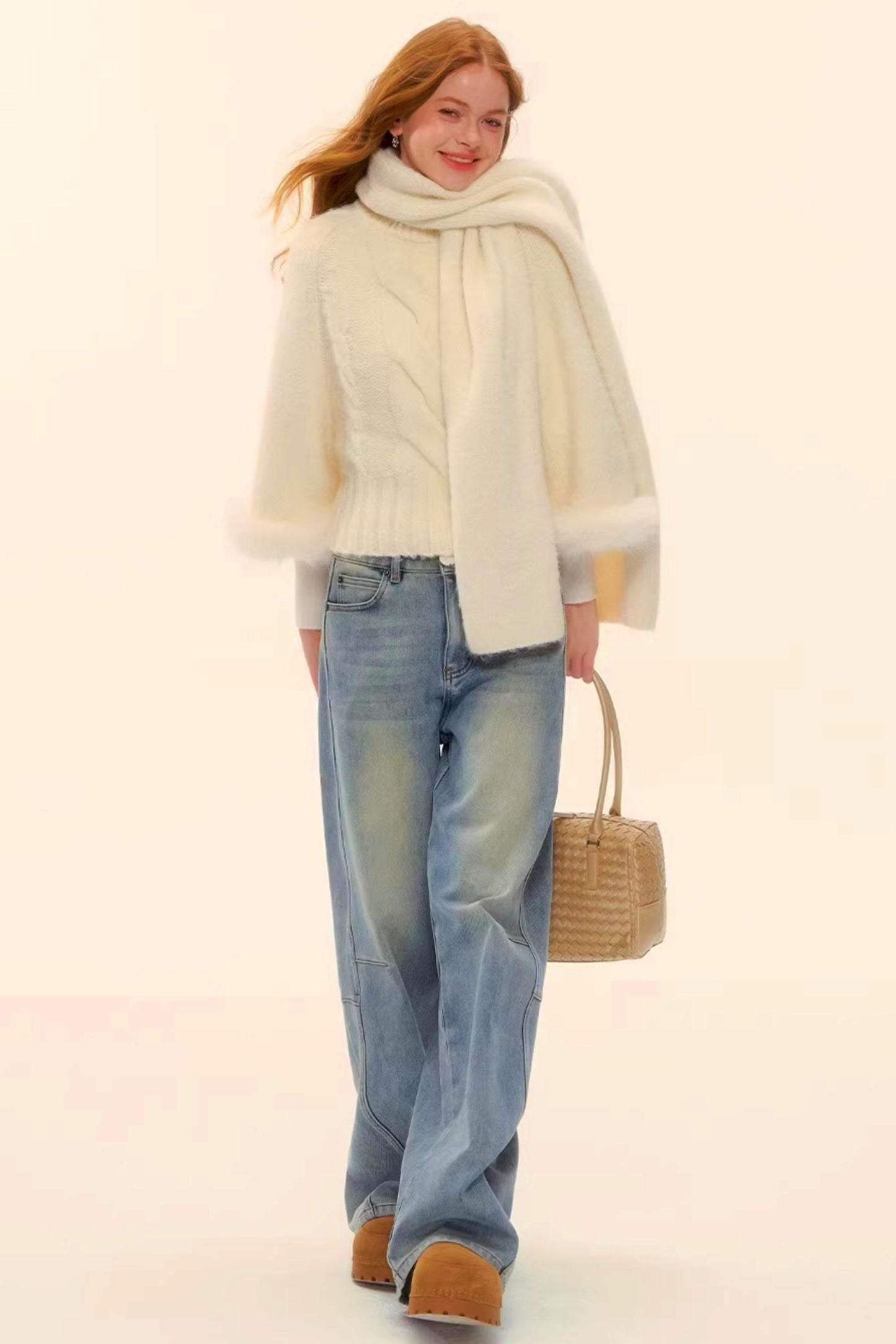 Washed Denim Curved Cut Pants