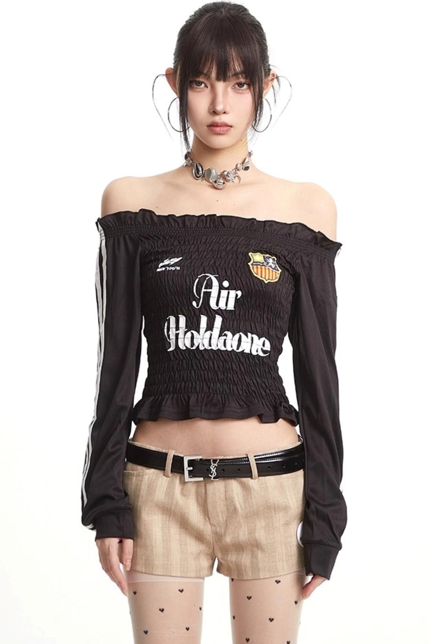 Pleats Elastic Sleeve T-Shirt