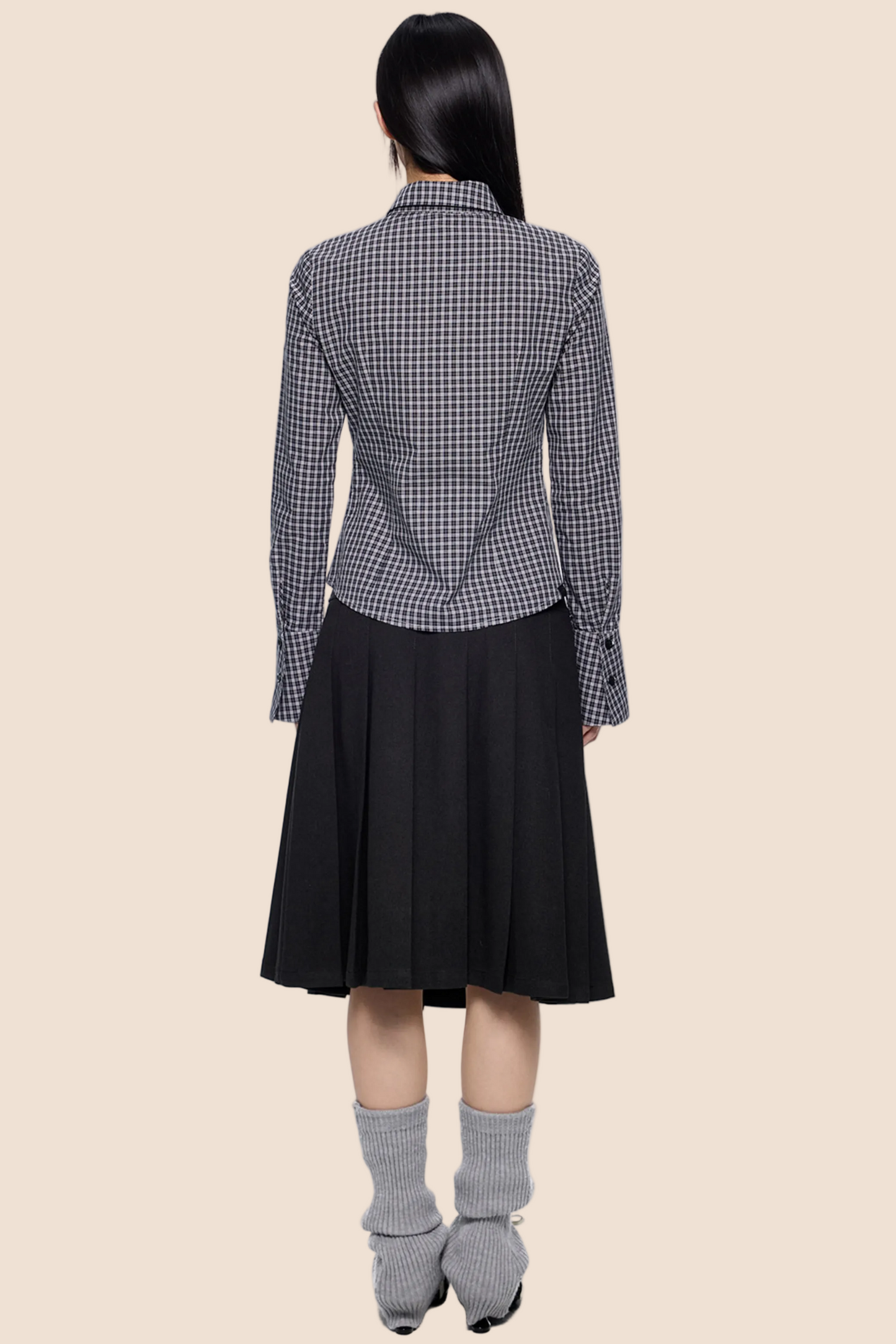 Plaid Lace-Up Bow Blouse