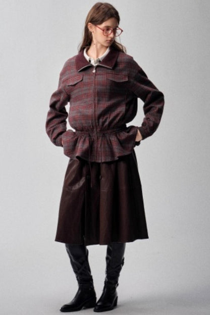 Red Plaid Autumn Waist Jacket