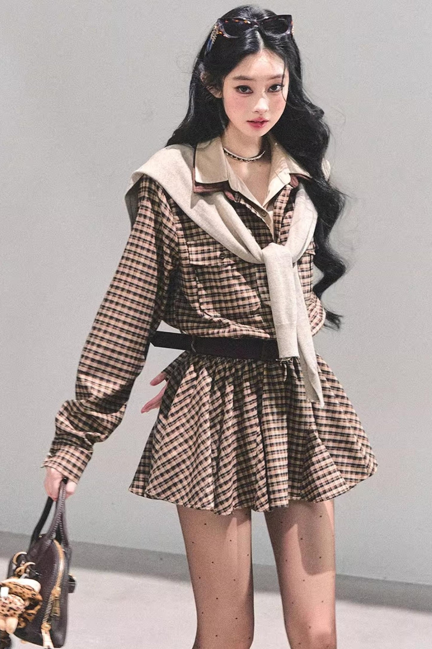 Plaid Two-Piece Winter Dress Set-Up