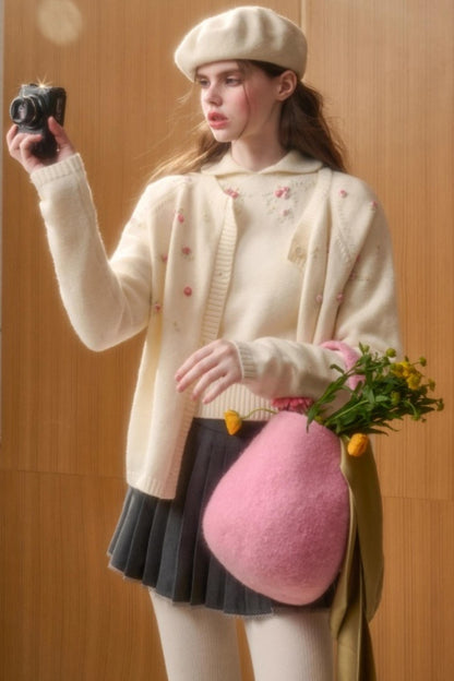 Hand-Embroidered Wool Cardigan