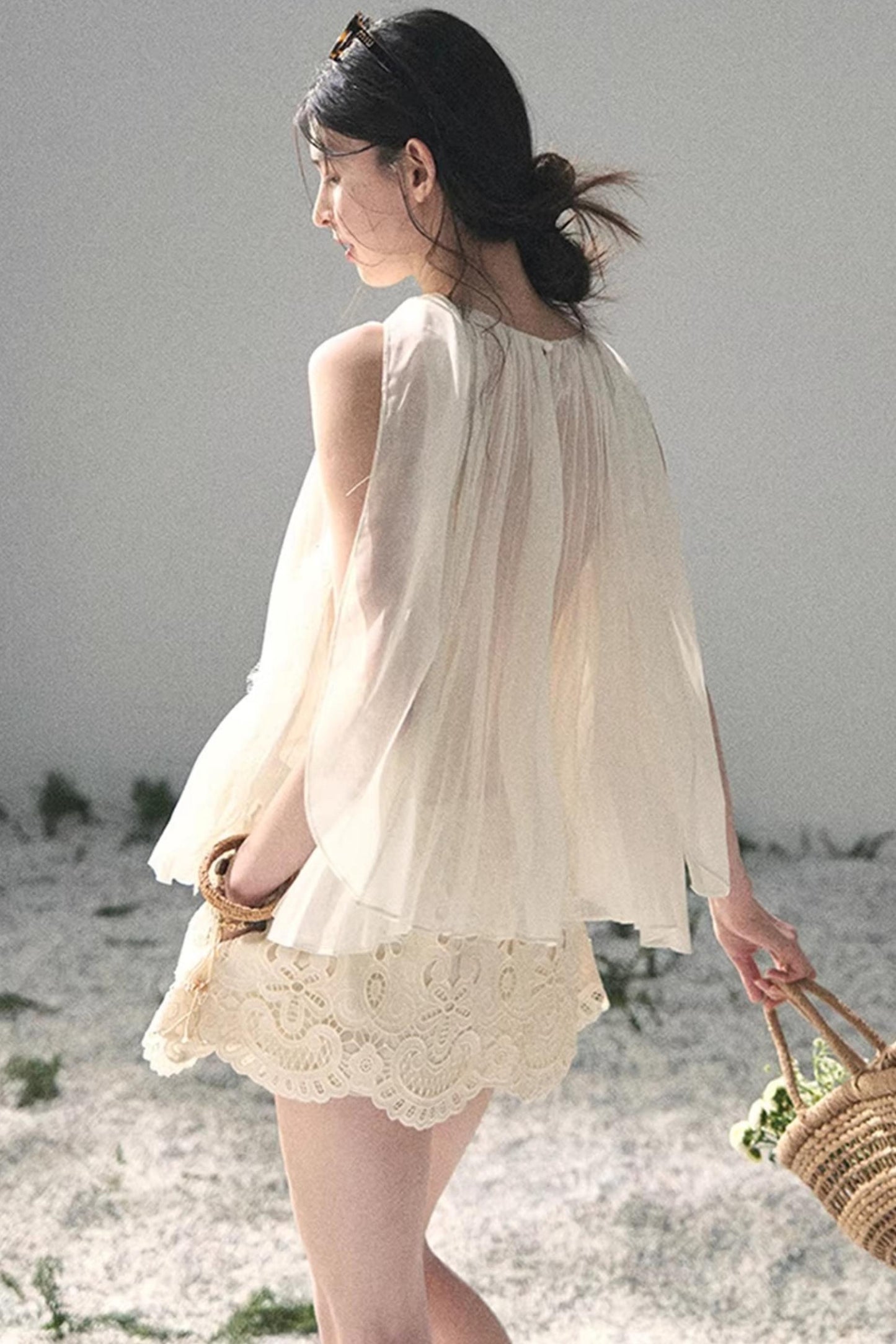 Summer Sheer Pleated Chiffon Shirt