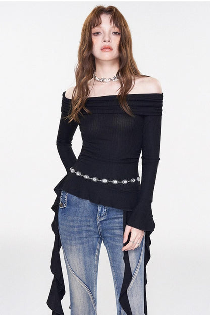 Ruffle One-Shoulder Glitter Top