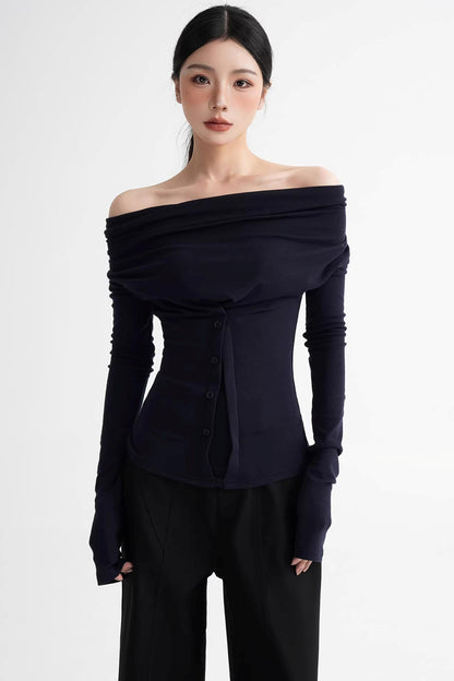 Wool Lyocell Off-Shoulder Top