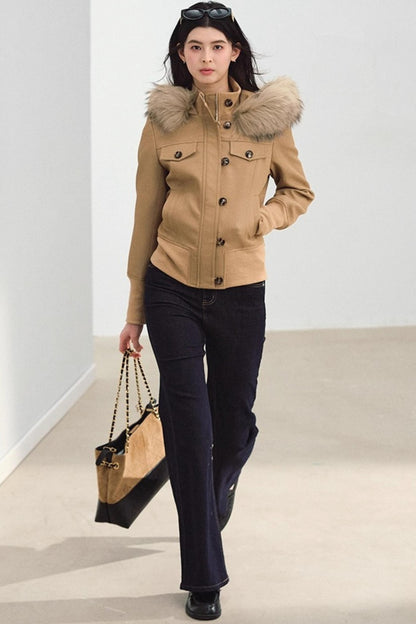 Fur Collar Khaki Jacket