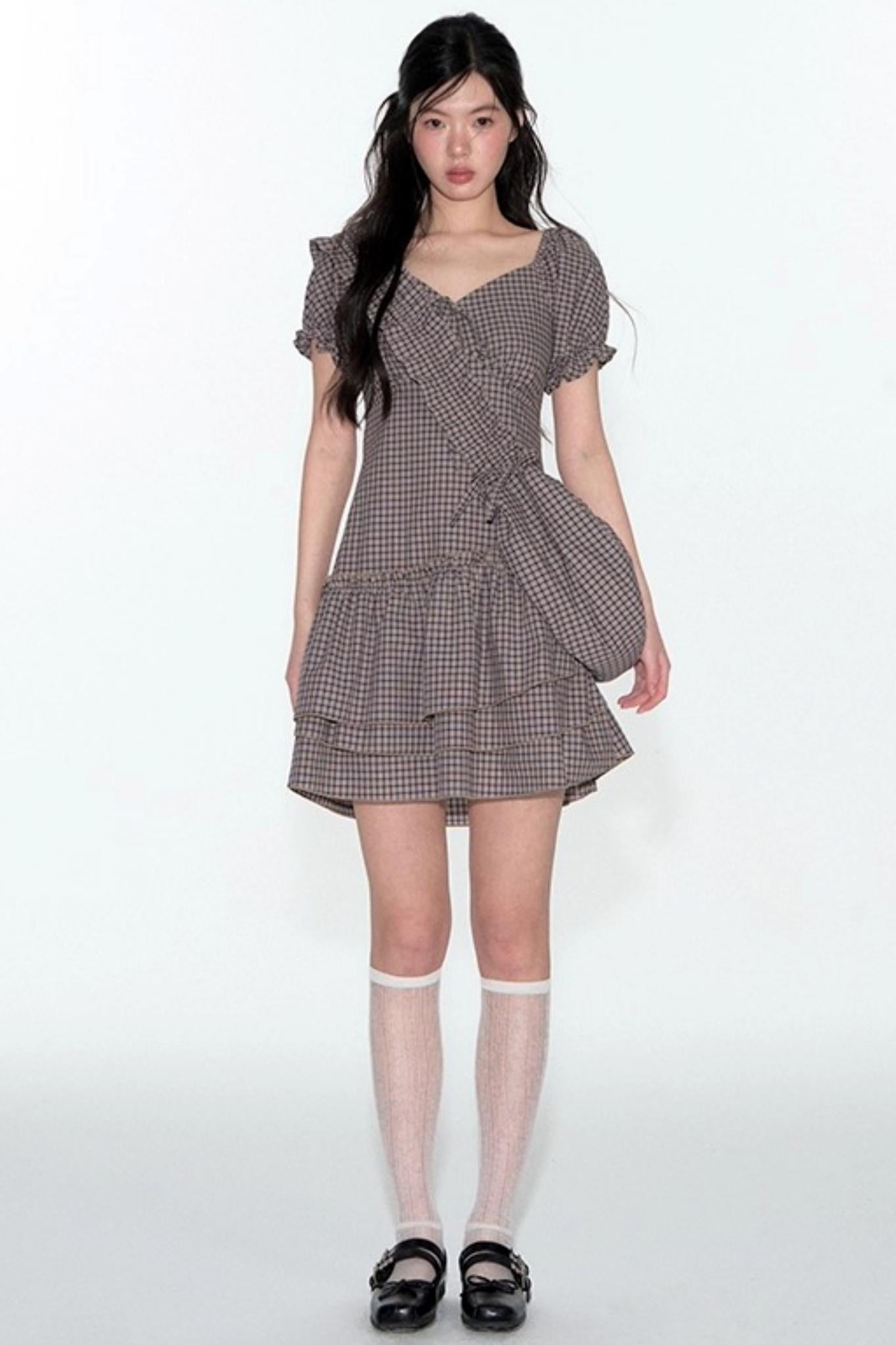 Nap Check Beveled V-Neck Cinched Waist Dress