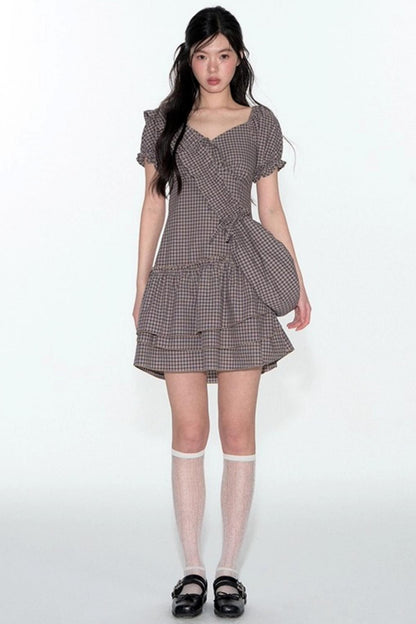 Nap Check Beveled V-Neck Cinched Waist Dress