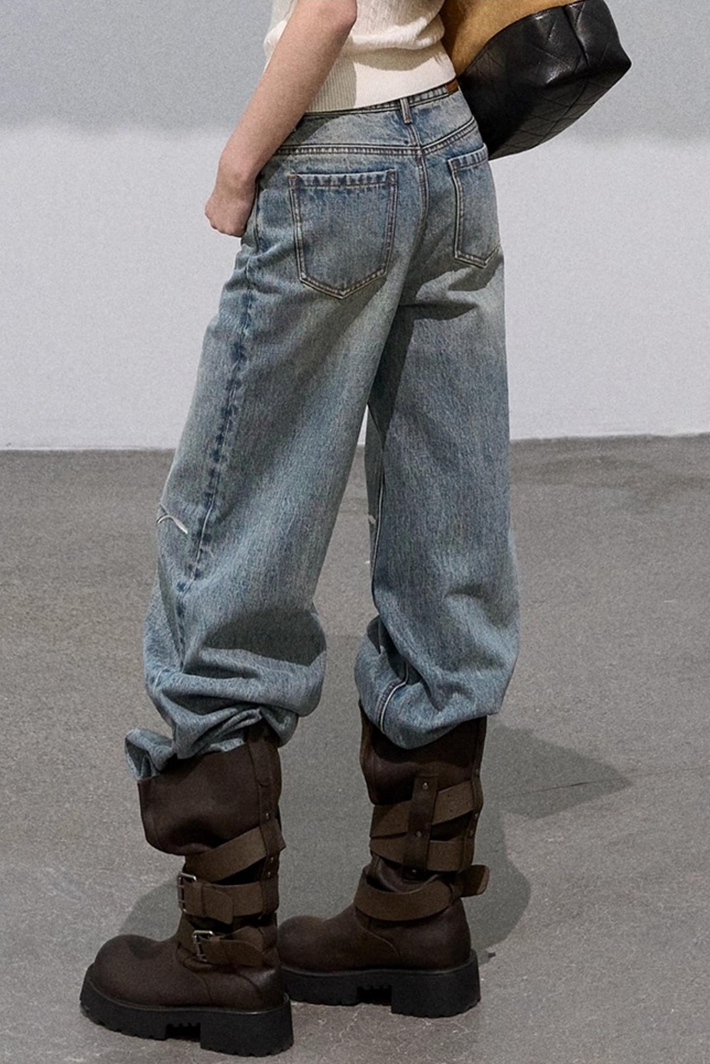 Vintage Burnt Flower Wide-Leg Jeans