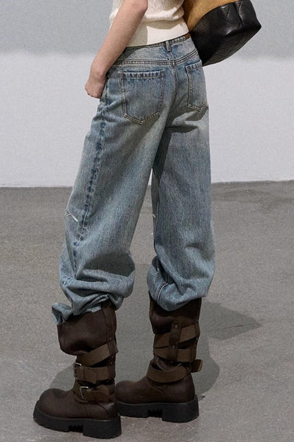 Vintage Burnt Flower Wide-Leg Jeans